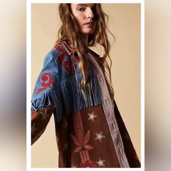 We The Free x Free People Liza Suede Leather Laser-Cut Floral Fringe Western - Picture 9 of 12